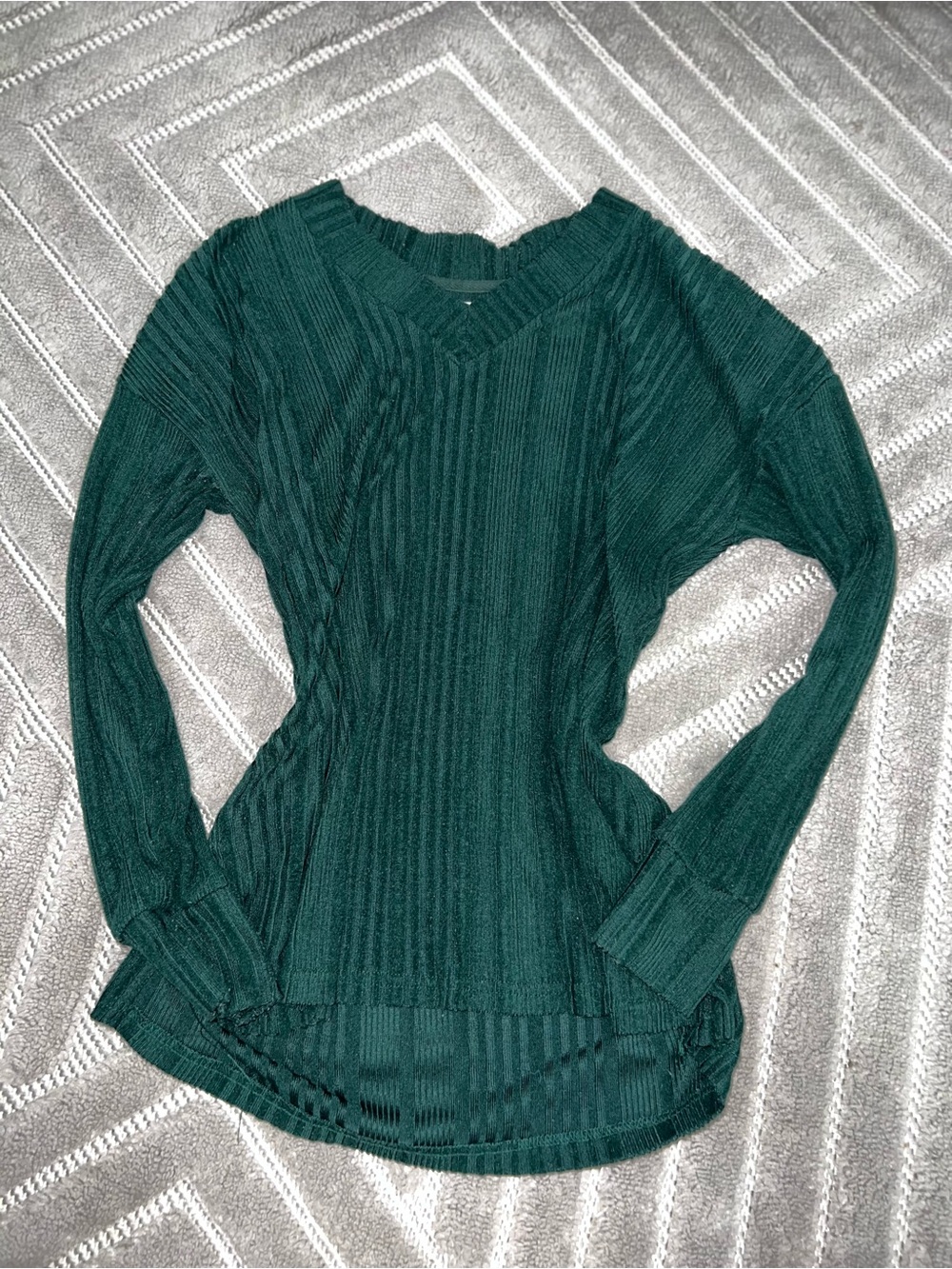 Forest Green V-Neck Ribbed Sweater - Women's